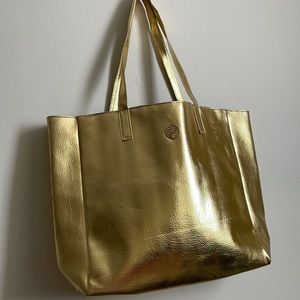 Gold metallic tote shoulder bag